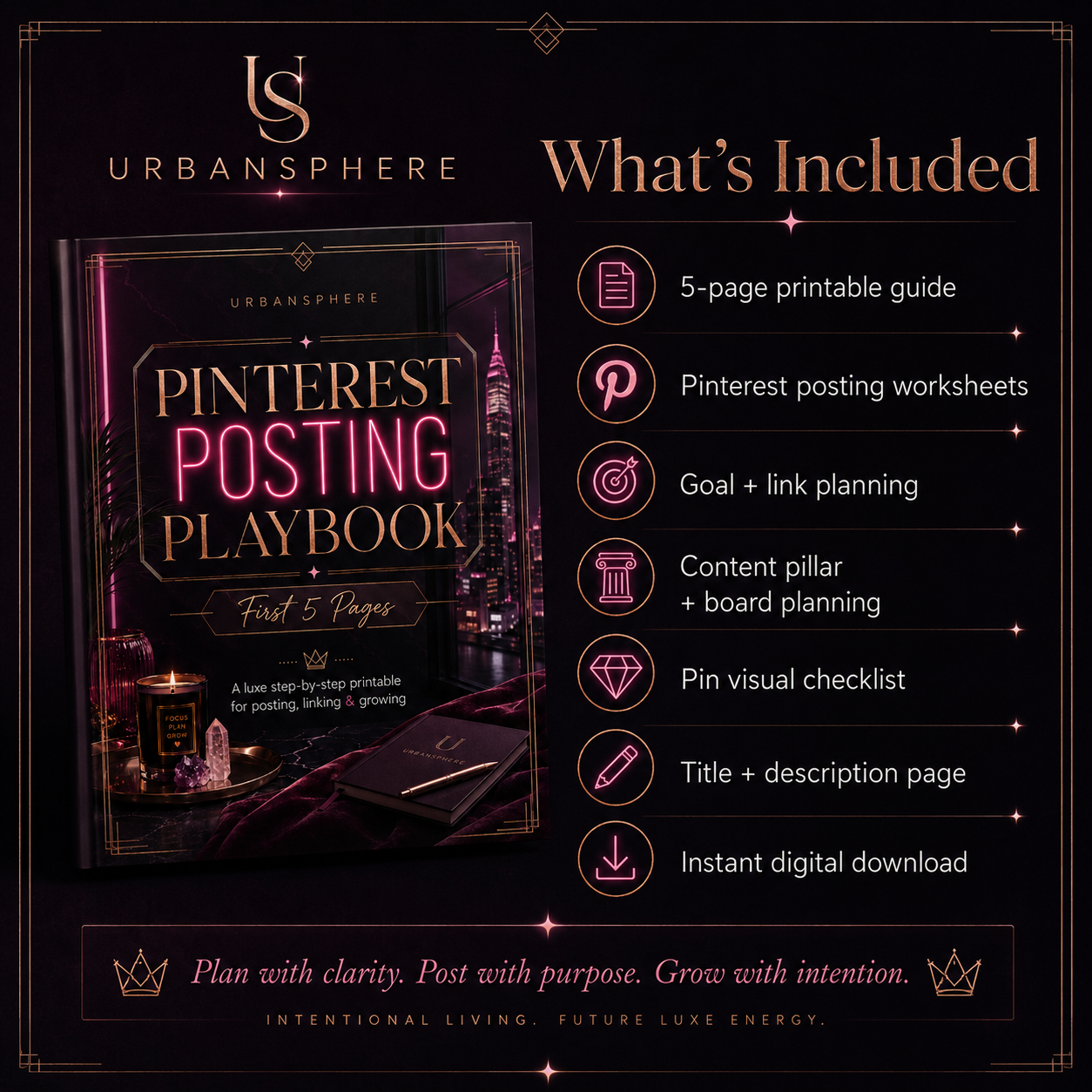 Pinterest Posting Playbook | Luxe Pinterest Marketing Guide for Digital Product Sellers