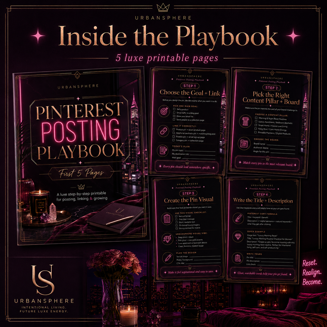 Pinterest Posting Playbook | Luxe Pinterest Marketing Guide for Digital Product Sellers