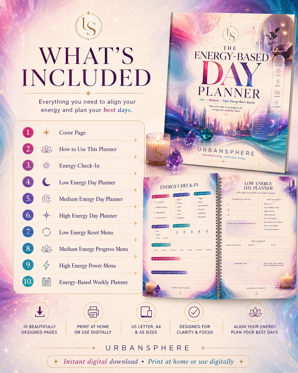 Energy-Based Day Planner Printable | Low, Medium & High Energy Daily Reset Planner