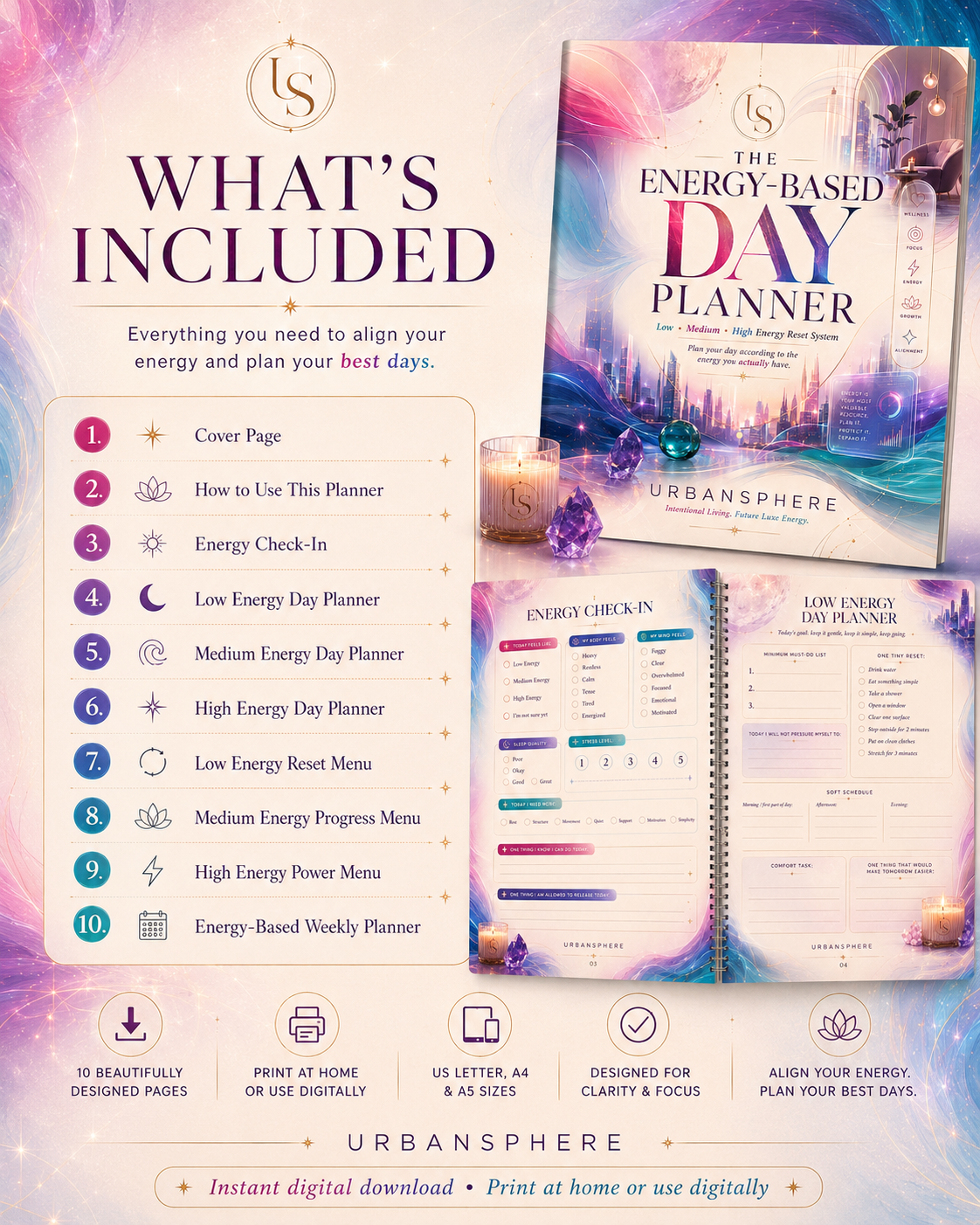 Energy-Based Day Planner Printable | Low, Medium & High Energy Daily Reset Planner
