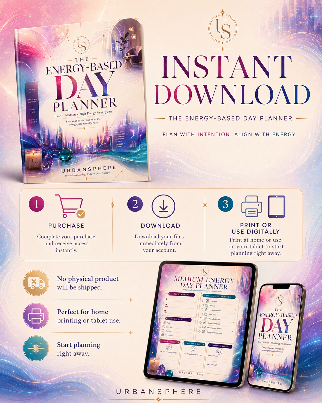 Energy-Based Day Planner Printable | Low, Medium & High Energy Daily Reset Planner